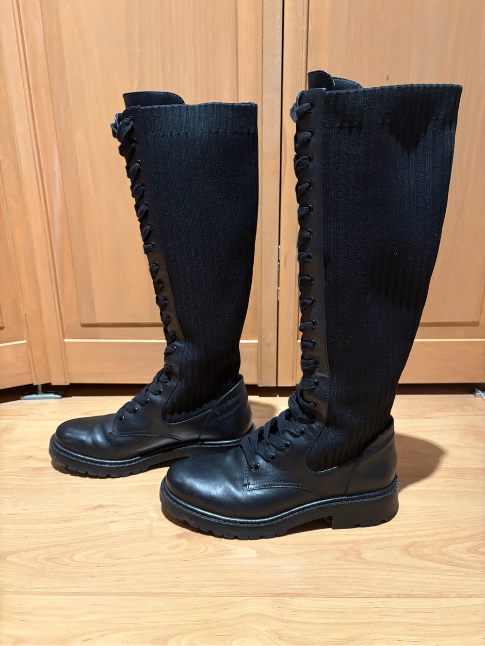 Sam Edelman Black Knee-High Lace-Up Combat Boots